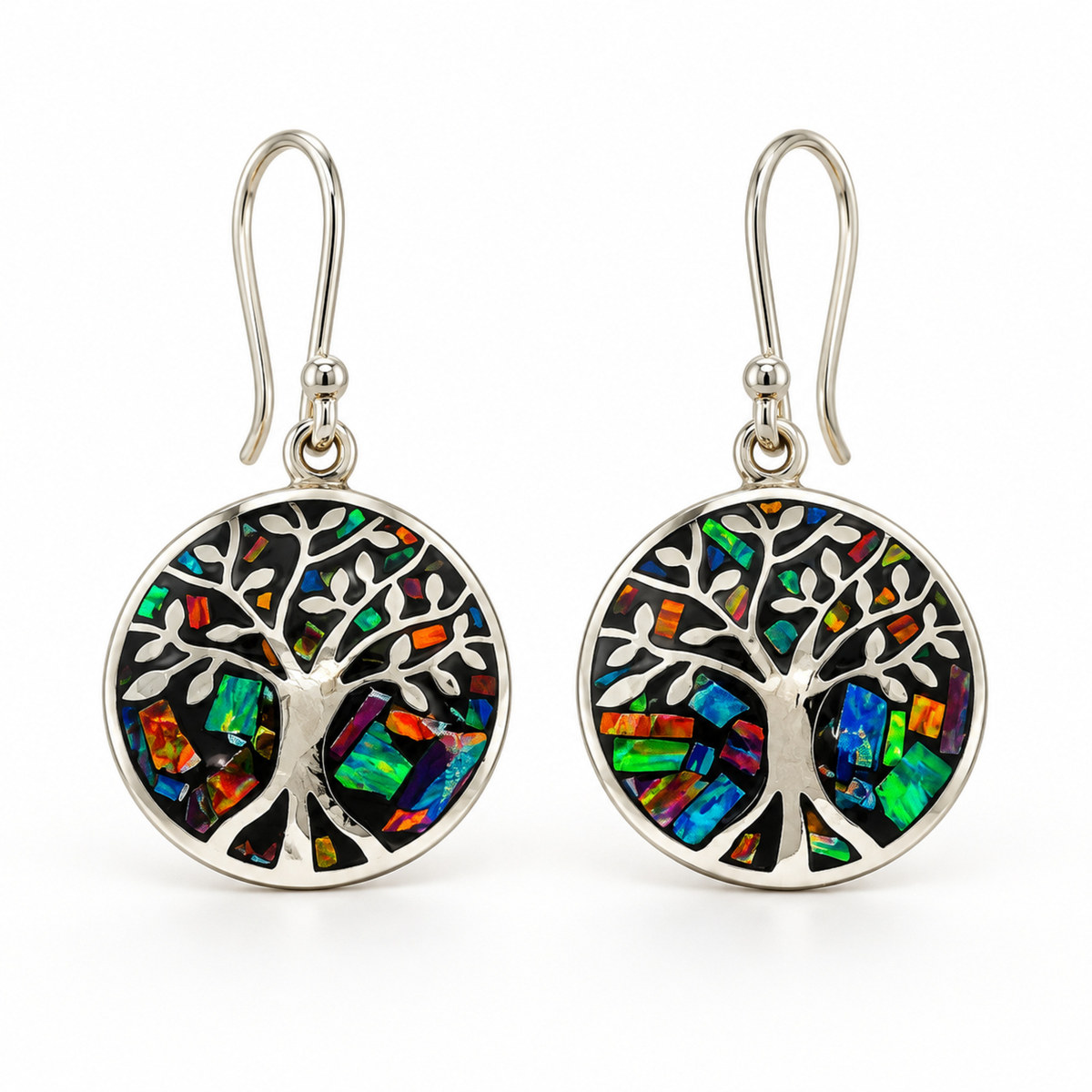 Vista principal de aretes árbol de la vida con mosaico