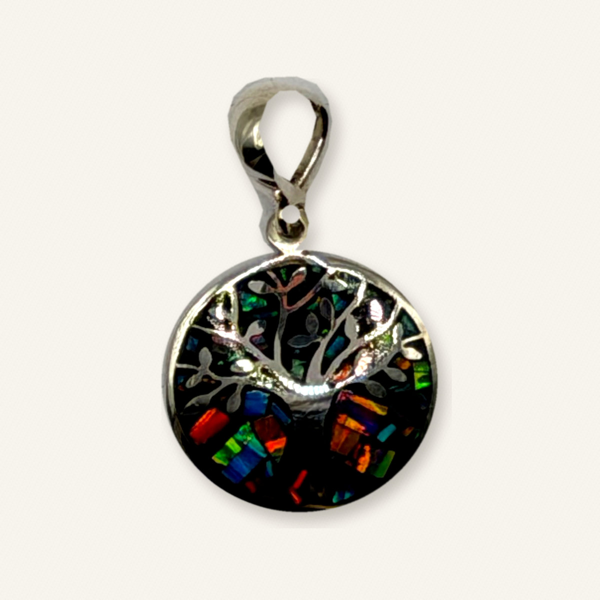 Vista principal de dije árbol de la vida con mosaico